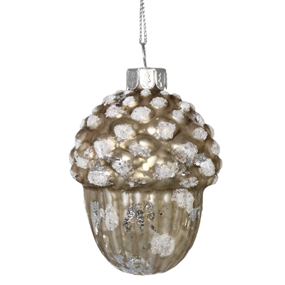 Acorn With Snow Glass Ornament