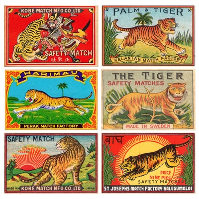 Vintage Tigers Mini Matchbox Asst 60Pk