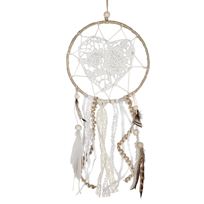 Mini Dream Catcher Crochet Heart Feathers/Beads