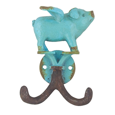 Flying Piglet Hook Antique Turquoise