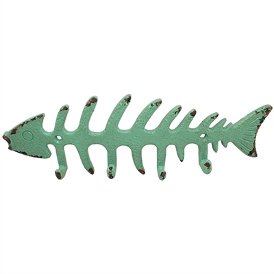 Fish Skeleton Wall Hook Green TRQ