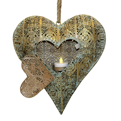 Ashia Gold on Sage Metal Heart Tea Light Holder