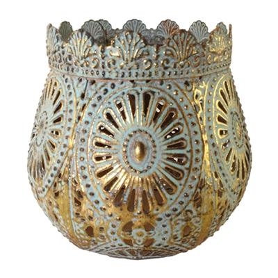 Savann Sage & Gold Metal Candle Holder Sml