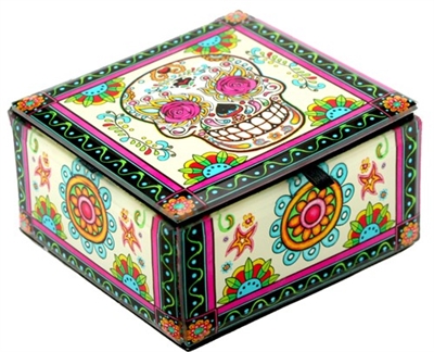 Rosy Sugar Skull Glass Box