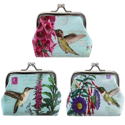 *Hummingbird Sky Garden Clasp Coin Purses Asst 1Dz