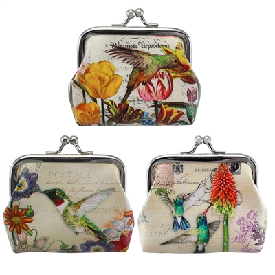 -Hummingbird Path Garden Clasp Coin Purses Asst 1Dz