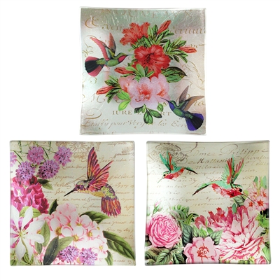 Hummingbird Garden Glass Tray