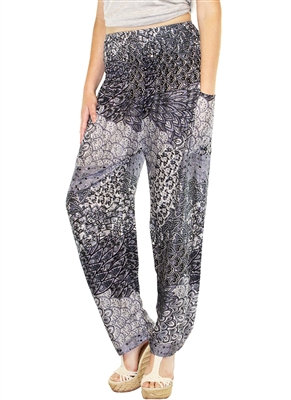 Zelda Pants Black, White & Blue Floral