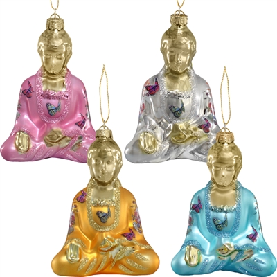 Buddha with Butterfly Glass Ornament