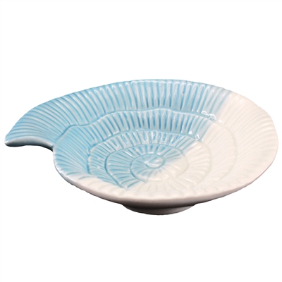 Nautilus Shell Dish Porcelain White & Blue