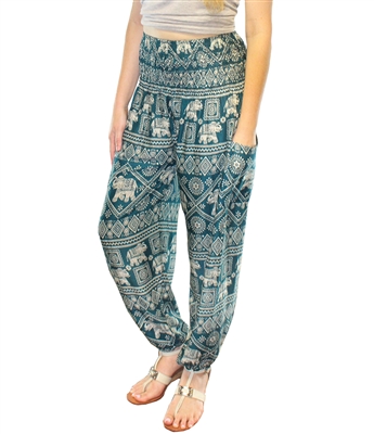 Jeannie Pants Teal Ecru Elephants