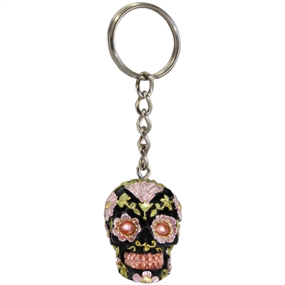 Sugar Skull Keyring Metallic Copper & Pink