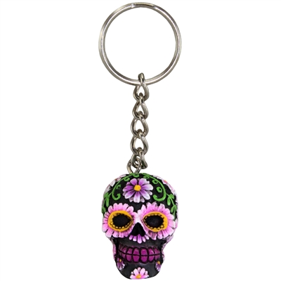 Sugar Skull Keyring Purple Daisy