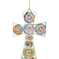 Recycled Magazine Cross Ornament