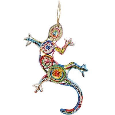 Recycled Magazine Gecko Ornament