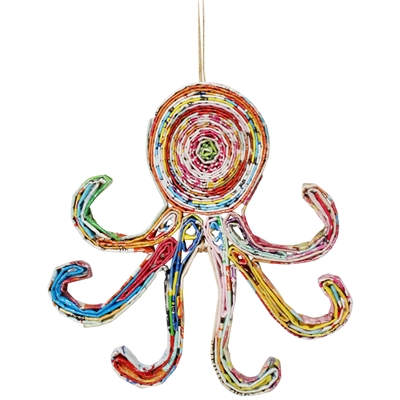 Recycled Magazine Octopus Ornament