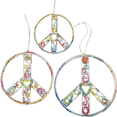 Recycled Magazine Peace Sign Ornament