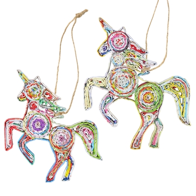 Recycled Magazine Unicorn Ornament