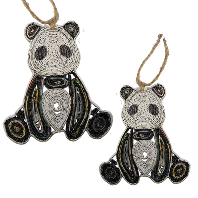 Recycled Magazine Panda Bear Ornaments