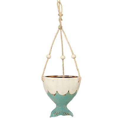 Mermaid Tail  Hanging Planter Pot Ceramic