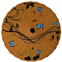 -Blue Butterfly Lotus Garden Paper Parasol