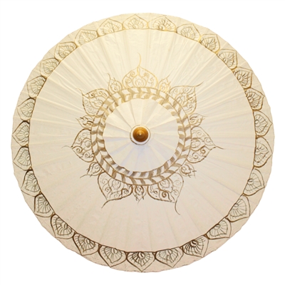 Gold Tibetan Flame Antique White Canvas Parasol