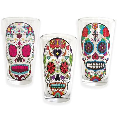 ADS*Sugar Skull Drink Glass Asst 1Dz